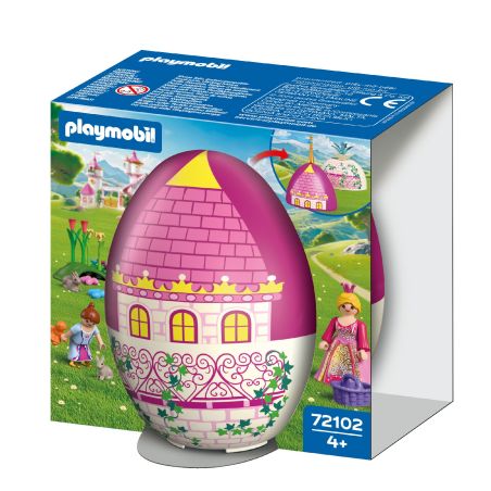 Playmobil-Set im ei-förmigen, burgverzierten Behälter mit Prinzessinnenfigur.