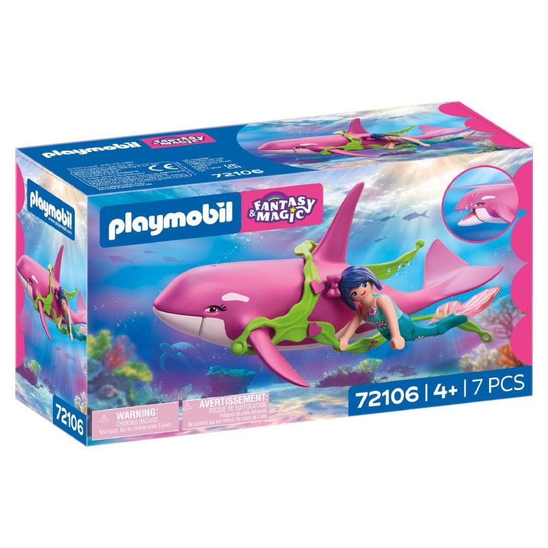 Playmobil Fantasy Magic Set 72106 mit pinkem Hai und blauhaariger Figur auf der Verpackung.