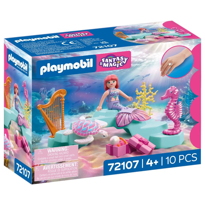 Playmobil Fantasy & Magic Set: Meerjungfrau, Seepferdchen, Harfe und Zubehör, 10 Teile, ab 4 Jahren.