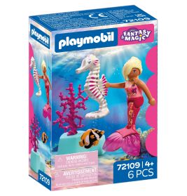 Playmobil Fantasy & Magic Meerjungfrauset mit Seepferdchen, Fisch und Koralle in bunter Schachtel, ab 4 Jahren.