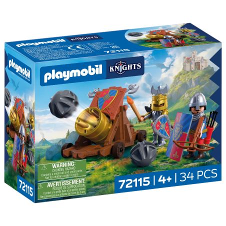 Playmobil Knights Spielset mit Katapult, zwei Ritterfiguren, 34 Teile, geeignet für Kinder ab 4 Jahren.