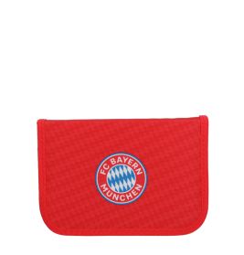Rote Geldbörse mit FC Bayern München Logo in der Mitte, vor weißem Hintergrund dargestellt.