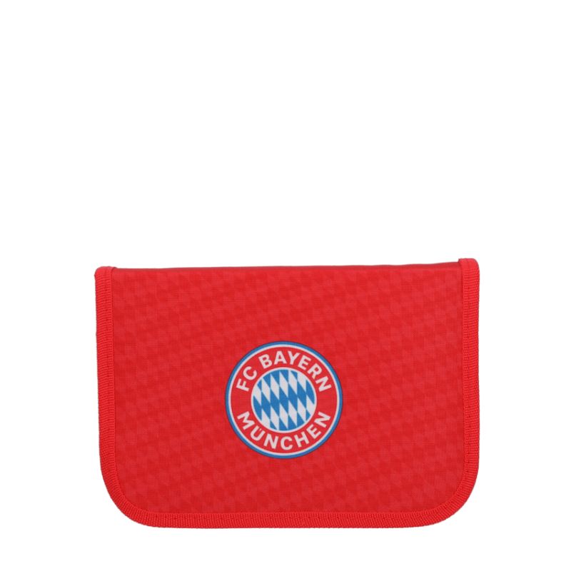 Rote Geldbörse mit FC Bayern München Logo in der Mitte, vor weißem Hintergrund dargestellt.