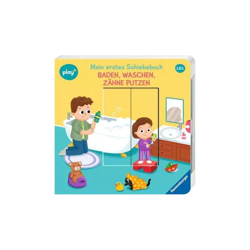 Kinder putzen Zähne und spielen im Badezimmer, illustriert auf dem Cover eines deutschen Kinderbuchs.