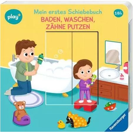 Kinder putzen Zähne und spielen im Badezimmer, illustriert auf dem Cover eines deutschen Kinderbuchs.