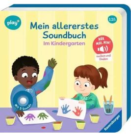 Kinder malen Handabdrücke auf Papier Cover des Soundbuchs Mein allererstes Soundbuch Im Kindergarten.