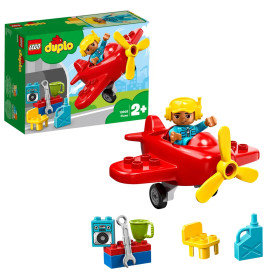 LEGO DUPLO Flugzeug-Set ab 2 Jahren mit rotem Flugzeug, Pilotfigur, Werkzeugen und Zubehör.
