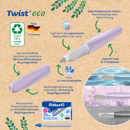 Pelikan Twist® eco Tintenroller grau – Nachhaltig, ergonomisch für Rechts- & Linkshänder