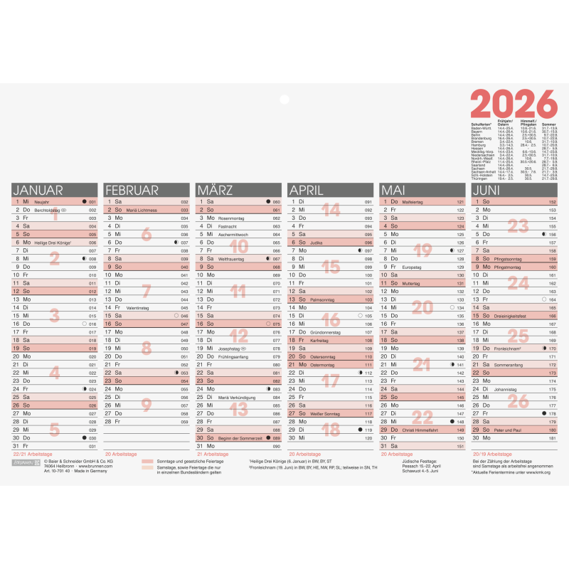 Tafelkalender A4 2026