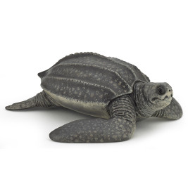 Lebensechtes Modell einer Lederschildkröte mit dunklem, gerilltem Panzer und strukturierten Flossen.