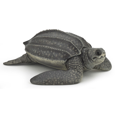 Lebensechtes Modell einer Lederschildkröte mit dunklem, gerilltem Panzer und strukturierten Flossen.