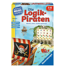 Piraten-Logikspiel für Kinder von 5-8 Jahren in deutscher Sprache, mit Piratenschiff und Schatzkarte auf der Box.