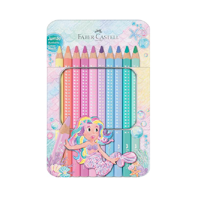 Faber-Castell Farbstiftetui 10er Jumbo Sparkle Pastell – Ergonomische Stifte für Kinder