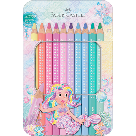 Faber-Castell Farbstiftetui 10er Jumbo Sparkle Pastell – Ergonomische Stifte für Kinder