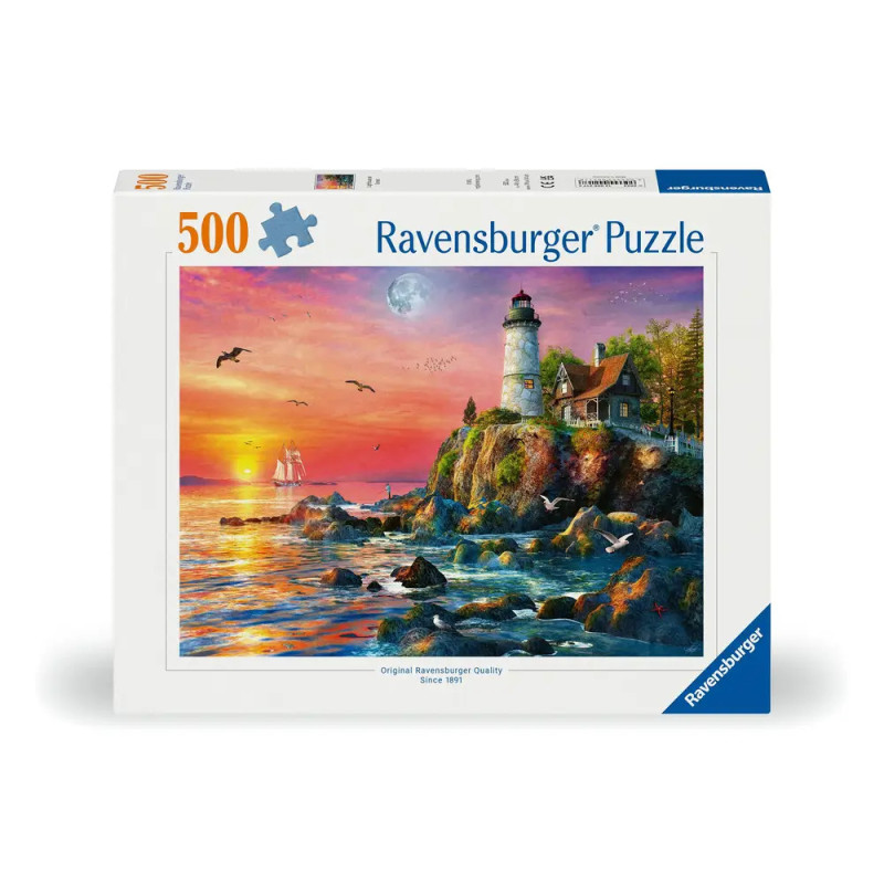 Ravensburger Puzzle Leuchtturm am Abend 500 Teile | Besinnliche Herausforderung