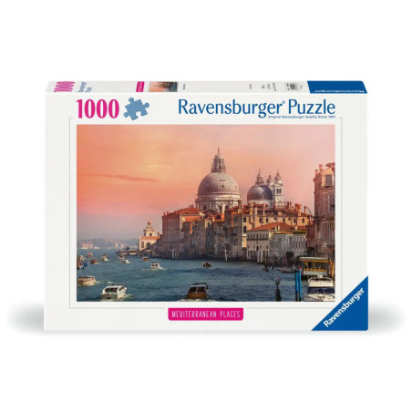 Ravensburger Puzzle, 1000 Teile, mit Sonnenuntergang über dem Canal Grande und den historischen Gebäuden von Venedig.
