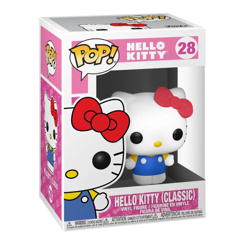 Funko Pop! Hello Kitty (Classic) Figur in Box mit pinken Akzenten und der Nummer 28 oben rechts.