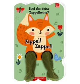 Illustrierter Fuchs auf grünem Buchcover mit Plüschbeinen, deutschem Text, umgeben von Blumen und Tieren.