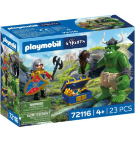 Playmobil Ritter Set: Ritter, grüner Oger, Schatztruhe und 23 Teile, geeignet ab 4 Jahren.