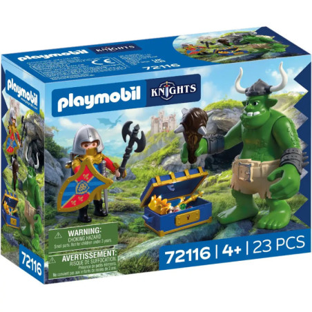 Playmobil Ritter Set: Ritter, grüner Oger, Schatztruhe und 23 Teile, geeignet ab 4 Jahren.