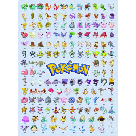 Poster mit allen 151 Pokémon der ersten Generation, zentral das Pokémon-Logo.