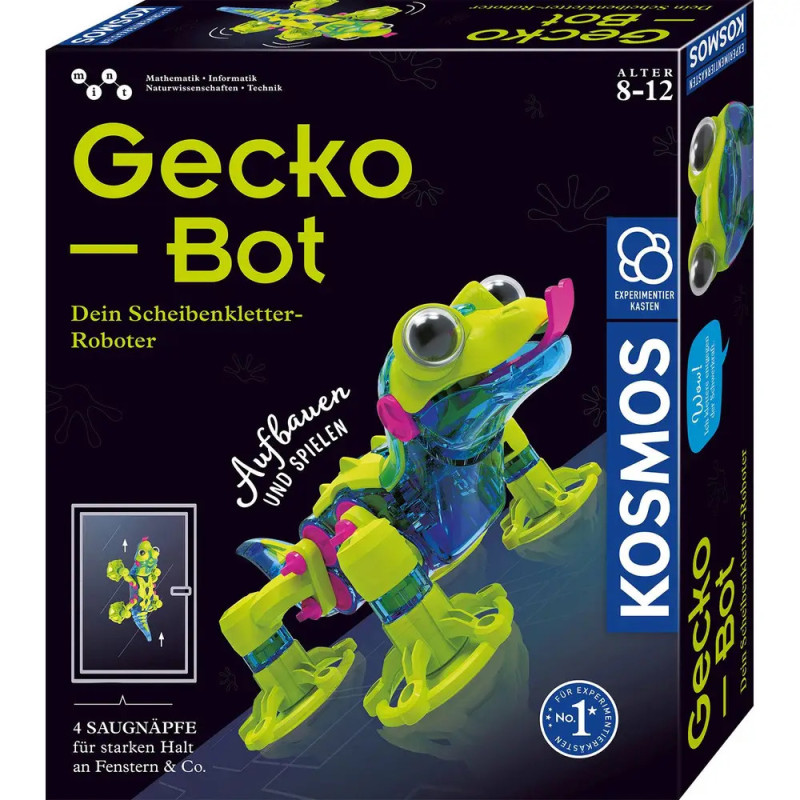 Gecko-Bot Roboter-Baukasten mit buntem Gecko auf der Verpackung, geeignet für Kinder von 8 bis 12 Jahren.