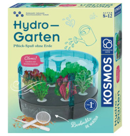 Kosmos Hydro-Garten für Kinder: Set mit rundem Hydrokultur-Garten, auf dem grüne Pflanzen wachsen.