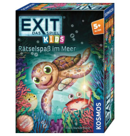 Bunte EXIT Kids Spielbox mit lächelnder Schildkröte und Fischen unter Wasser, umgeben von Korallen und Pflanzen.