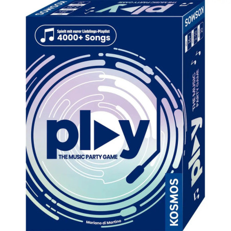 Blaue Play: The Music Party Game-Box mit Kreisdesign und Hinweis auf über 4000 enthaltene Songs.