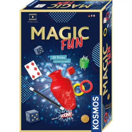 Magic Fun Kit Box mit Spielkarten, Ringen, Zauberstab, roter Vase und dem Aufdruck "35 Tricks" sowie "KOSMOS".