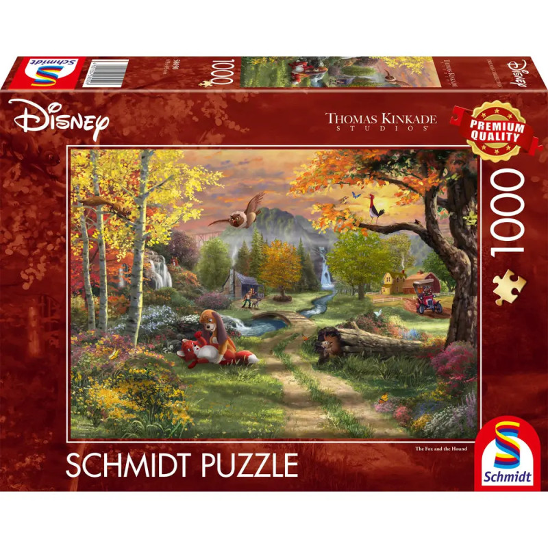 Puzzlebox zu Disneys Cap und Capper mit 1000 Teilen, zeigt eine bunte Herbstwaldszene als Illustration.