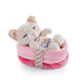NICI Sleeping Pets Kuscheltier Kätzchen 12cm | Leopardenmuster | im pinken Körbchen | weich & niedlich zum Kuscheln