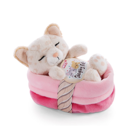 NICI Sleeping Pets Kuscheltier Kätzchen 12cm | Leopardenmuster | im pinken Körbchen | weich & niedlich zum Kuscheln