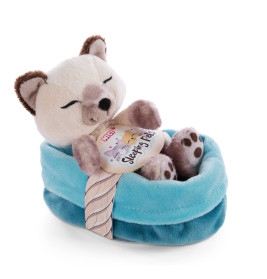 NICI Sleeping Pets Kuscheltier Siamkatze 12cm | im blau-türkisen Körbchen | weich & süß zum Liebhaben