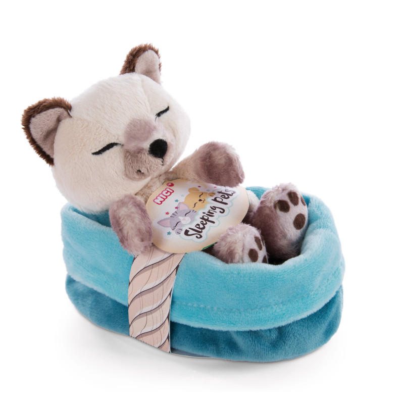 NICI Sleeping Pets Kuscheltier Siamkatze 12cm | im blau-türkisen Körbchen | weich & süß zum Liebhaben