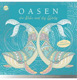 Zwei verzierte Delfine bilden ein Herz, umgeben von deutschem Text und mandalaartigen Dekorationen im Hintergrund.