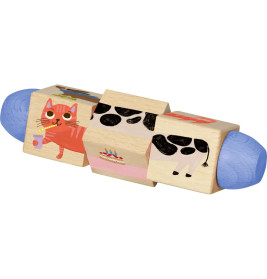 Holz-Dreh-Puzzle - Hund, Katze, Schwein, Kuh