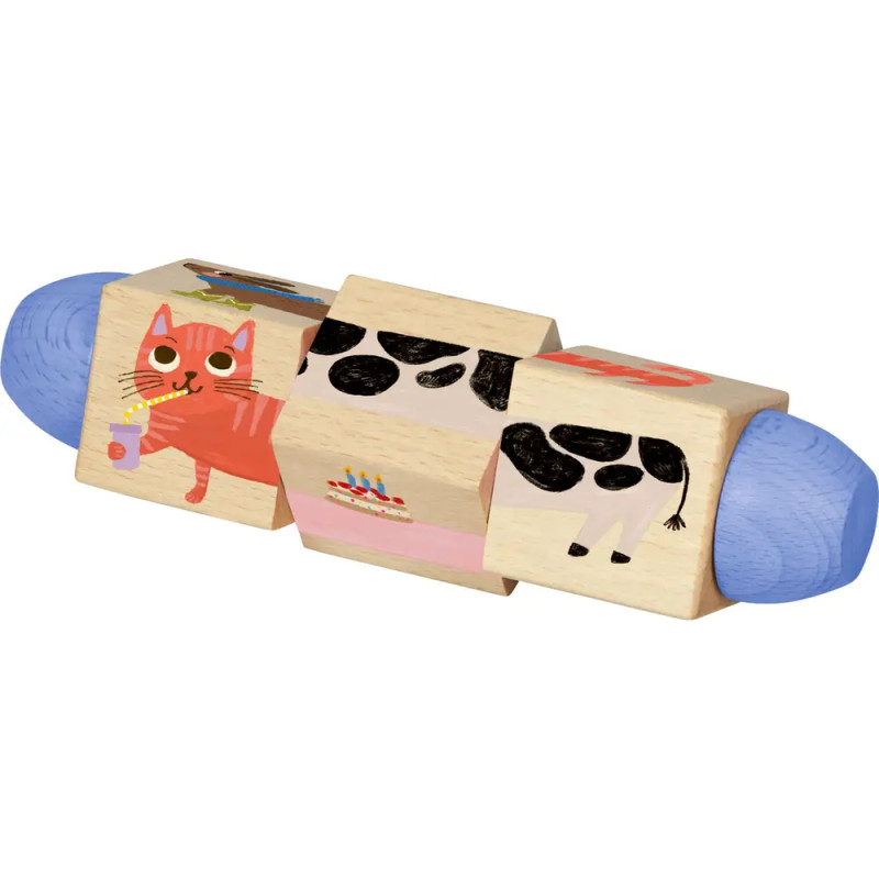 Holz-Dreh-Puzzle - Hund, Katze, Schwein, Kuh