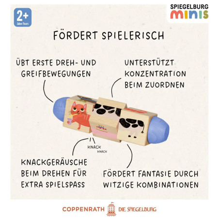 Holz-Dreh-Puzzle - Hund, Katze, Schwein, Kuh