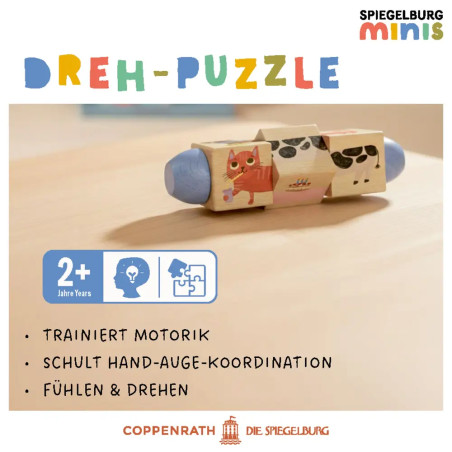Holz-Dreh-Puzzle - Hund, Katze, Schwein, Kuh