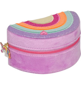 Lilanes Plüsch-Etui mit Reißverschluss, Regenbogenmotiv oben und Zipper in Einhornform.