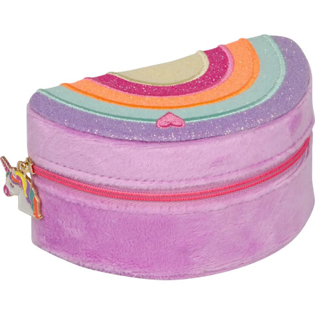 Lilanes Plüsch-Etui mit Reißverschluss, Regenbogenmotiv oben und Zipper in Einhornform.