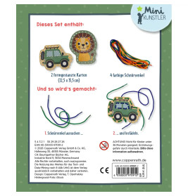 Mein kleines Bastelset: Fädel-Karten - Löwe / Jeep