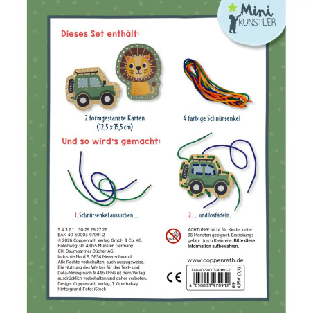 Mein kleines Bastelset: Fädel-Karten - Löwe / Jeep