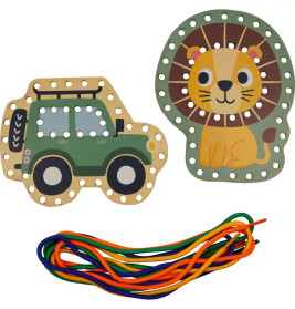 Mein kleines Bastelset: Fädel-Karten - Löwe / Jeep