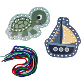 Mein kleines Bastelset: Fädel-Karten - Schildkröte / Boot