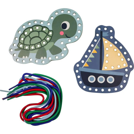 Mein kleines Bastelset: Fädel-Karten - Schildkröte / Boot