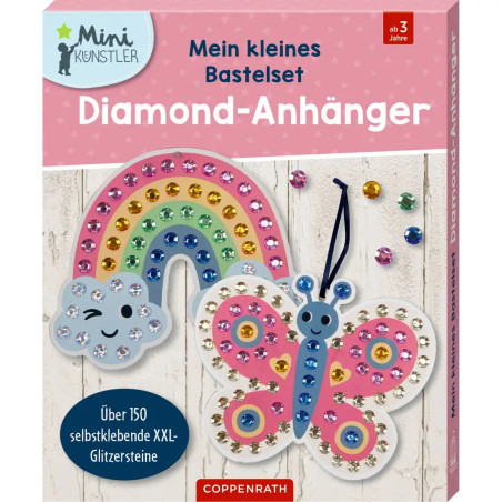 Bastelset-Box mit verziertem Regenbogen und Schmetterling, Diamond-Anhänger, geeignet ab 3 Jahren.