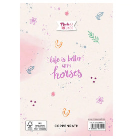 Grußkarte mit Wegbegleiter-Pin – Du bist 1. Klasse! / Hurra, du bist ein Schulkind! - (Pferdefreunde