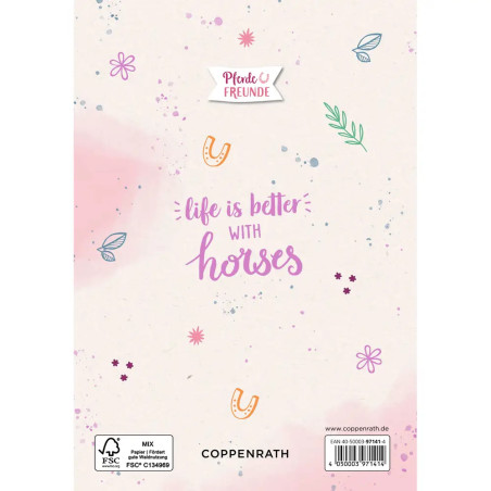 Grußkarte mit Wegbegleiter-Pin – Du bist 1. Klasse! / Hurra, du bist ein Schulkind! - (Pferdefreunde